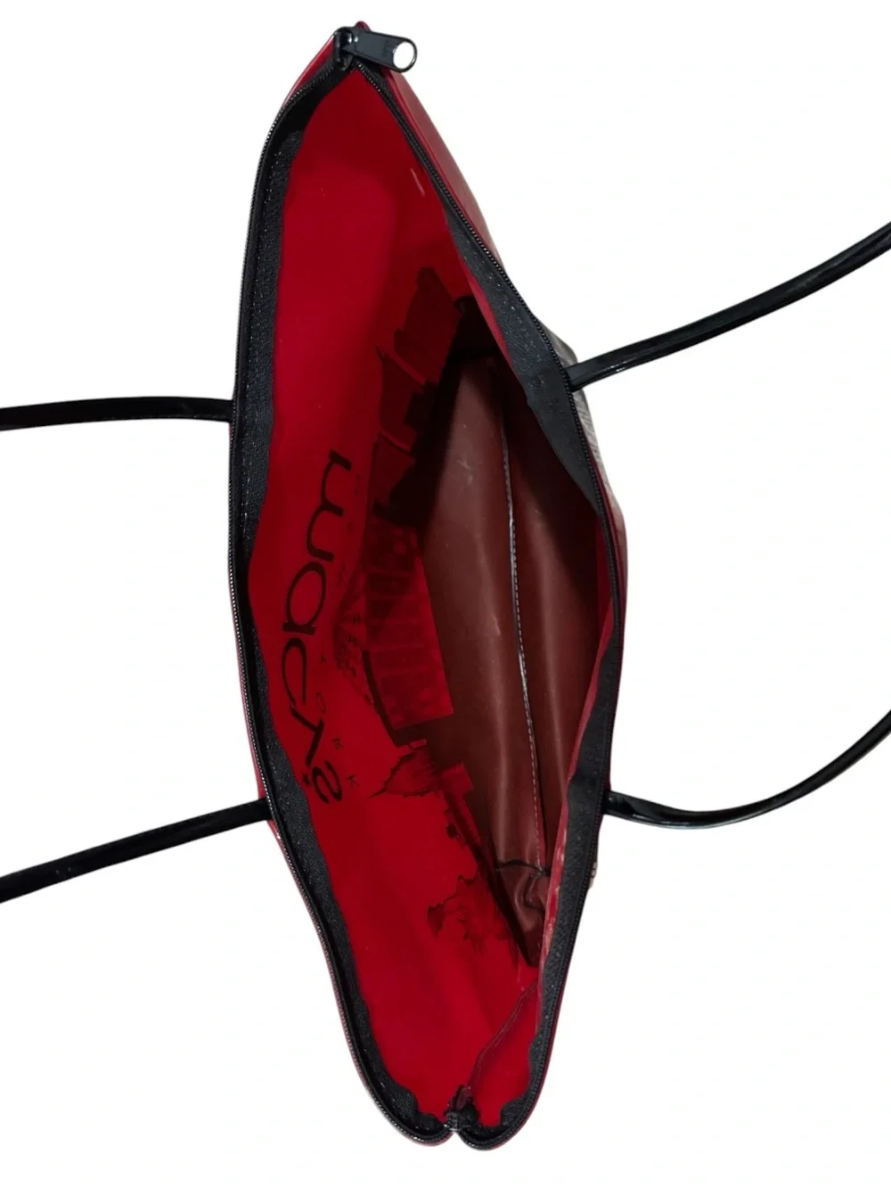 Macy's Red & Black Patent Cityscape Tote w/ Macy's Christmas Tree